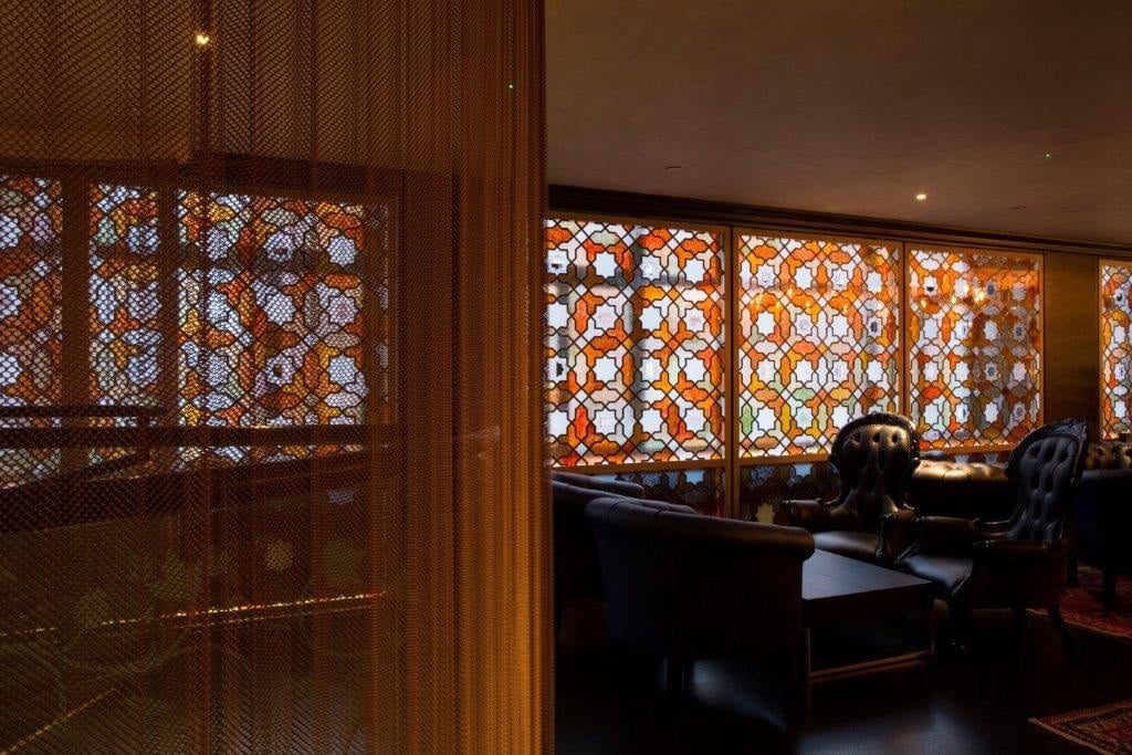 Biscay 7 wire mesh curtain installed at Baku, an Azerbaijani restaurant in Knightsbridge, London